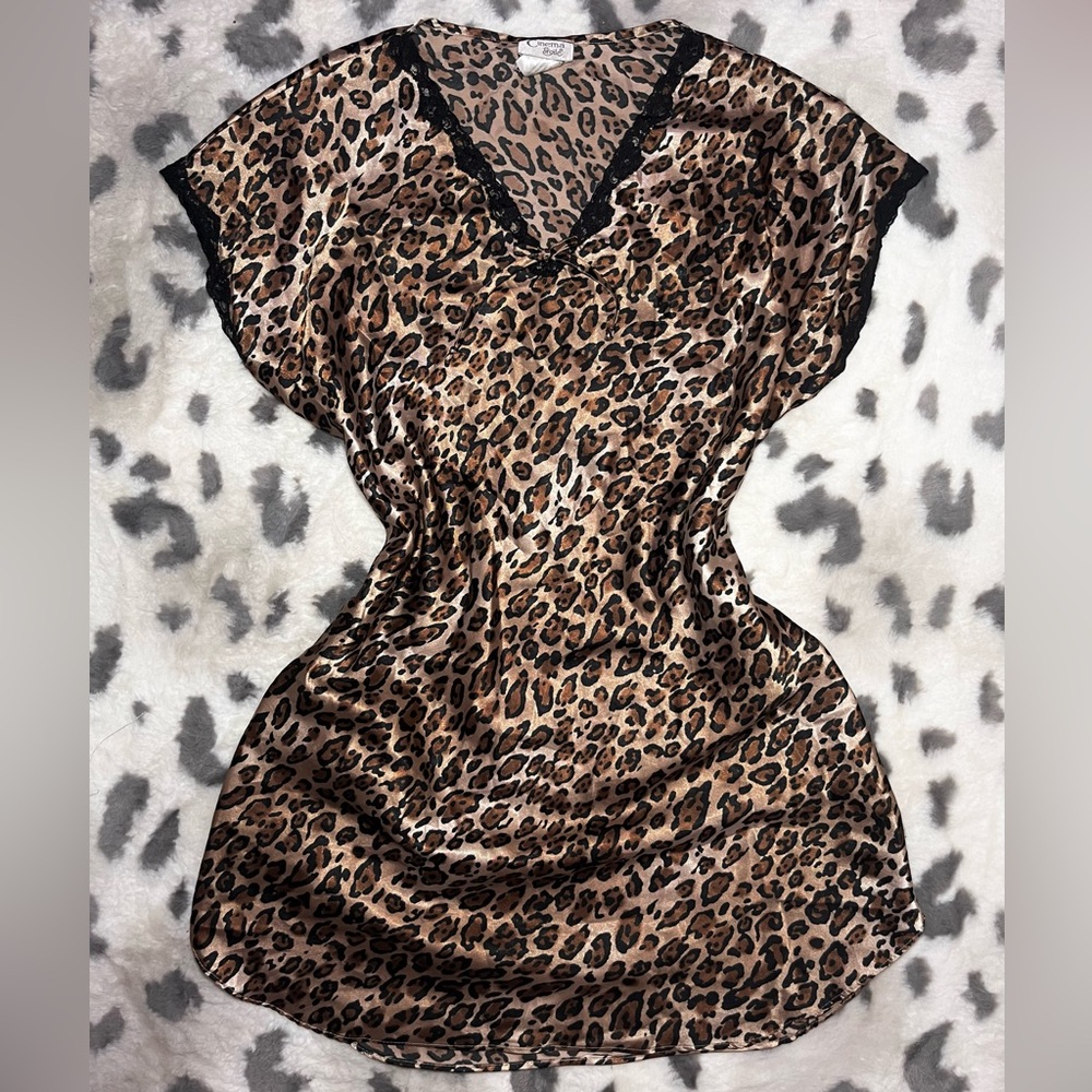 Vintage Y2k Cheetah Leopard Print Silk Babydoll Slip Dress